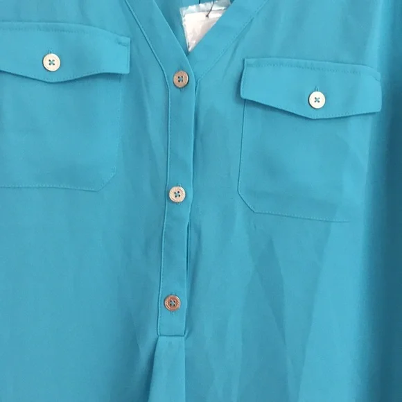 Nautica NWT vibrant blue blouse XS silver buttons - Picture 2 of 8